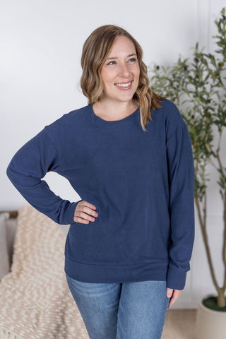 IN STOCK Corrine Ribbed Pullover Top - Navy