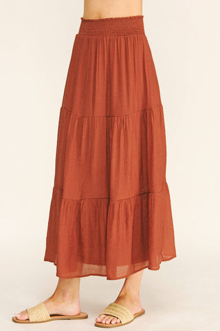 SMOCKED WAIST TIERED MAXI SKIRT
