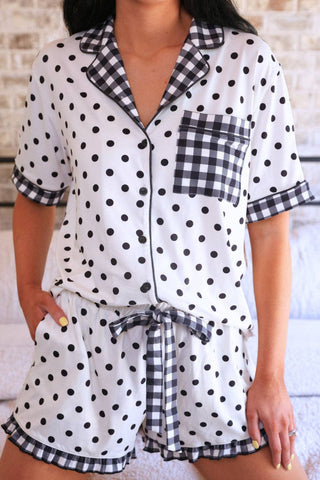 Gingham Polka Dot Ruffle Pajama Set