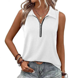 Zip Front Ribbed Sleeveless Top
