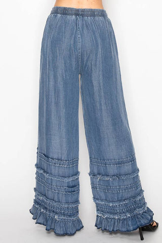 Boho Tiered Chambray Wide Leg Palazzo Pants