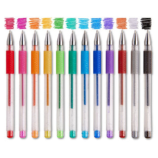 Gel Pens - Comfort Grip - 12 Glitter Colors