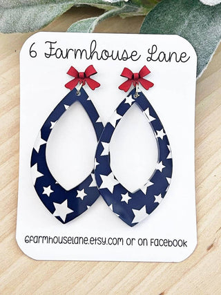 Patriotic star Teardrop Earrings: 4th of July Red White and Blue