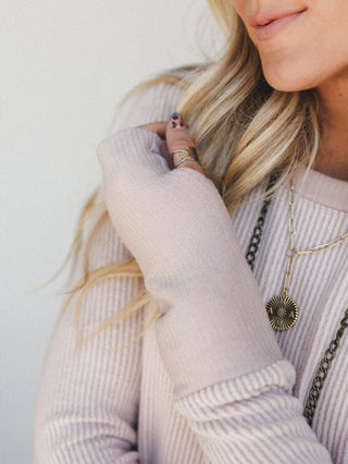 Jake Long Sleeve Ribbed Dress - Oat