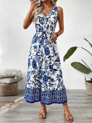 Floral V Neck Sleeveless Maxi Dress