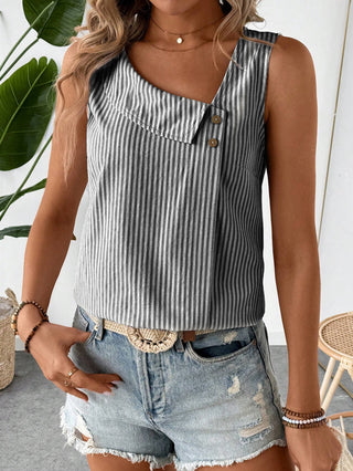 Slant Neck Sleeveless Striped Top