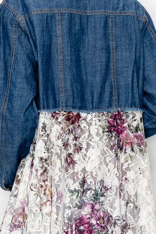 CROPPED DENIM JACKET WITH LACE LAYER
