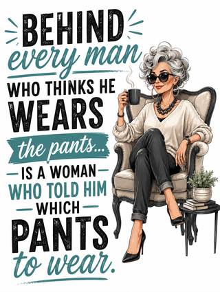 "Behind Every Man who thinks he wears the pants" Funny Kitchen Towel | Wife Gift