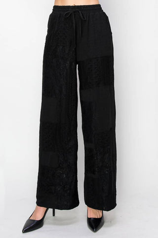 Relaxed Lace Patchwork Pants With Elastic Drawstring