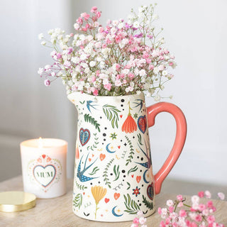 Cream Folk Print Ceramic Flower Vase Jug