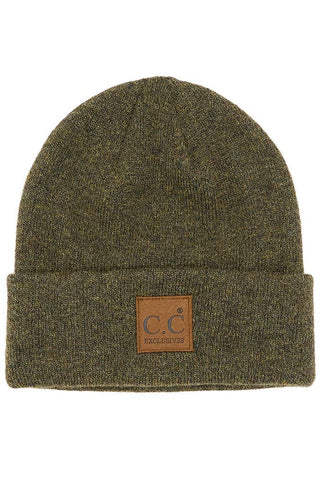 C.C Heather Knit Suede Patch Beanie Winter Hat