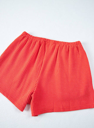 Orange Ribbed Textured Knit Loose Fit Tee Shorts Set