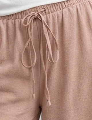 Elastic Waist Drawstring Ruffle Hem Wide Leg Pants