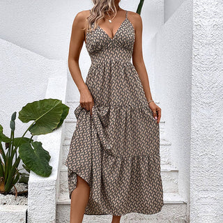 Hanging strap printed dress