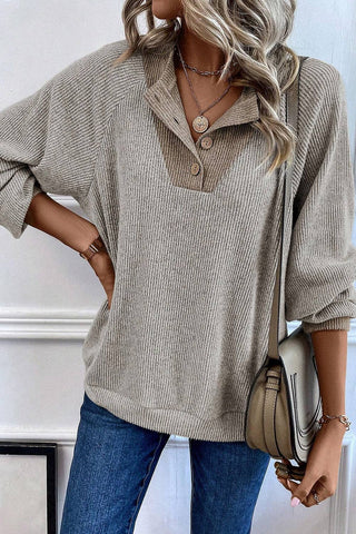 Ribbed Contrast Panel Loose Fit Long Sleeve Top