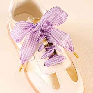 Step It Up Shoelaces–Gingham Purple