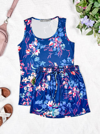 IN STOCK Luxe Crew Tank - Navy Floral Bliss