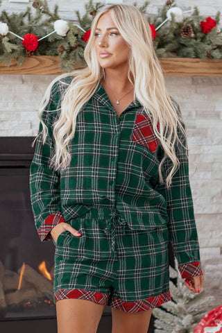 Plaid Patchwork Top and Shorts Pajama Set