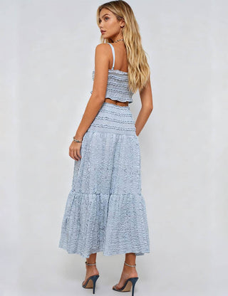 Ladies Romantic Wrinkle Ruffle Cami Top & Tiered Maxi Skirt Set