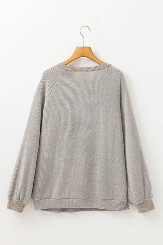 Ribbed Contrast Panel Loose Fit Long Sleeve Top
