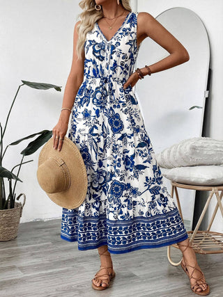 Floral V Neck Sleeveless Maxi Dress