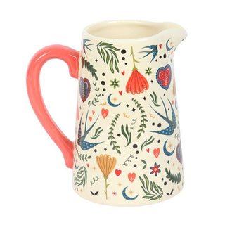 Cream Folk Print Ceramic Flower Vase Jug