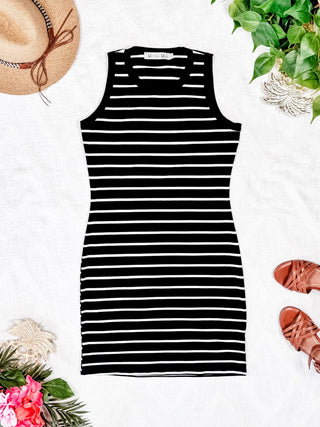 IN STOCK Mariah Ribbed Dress - Black Stripes
