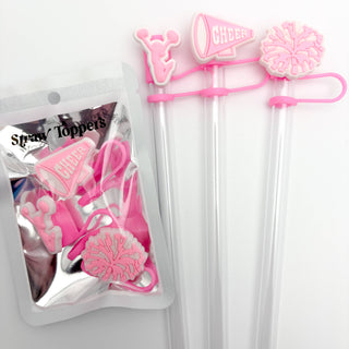 Straw Topper 3 pack - Pink Cheer, Pom Pom, Cheerleader Jump 