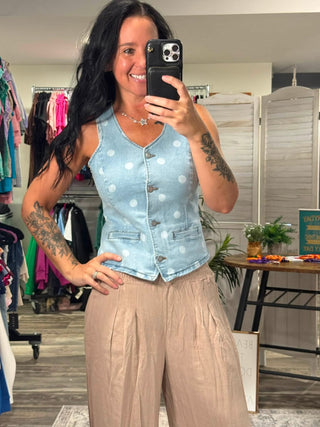 Polka Dot Denim Vest
