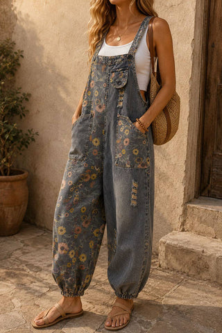 Floral Distressed Cargo Pants