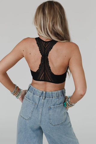Black Seamless Lace Racerback Bralette