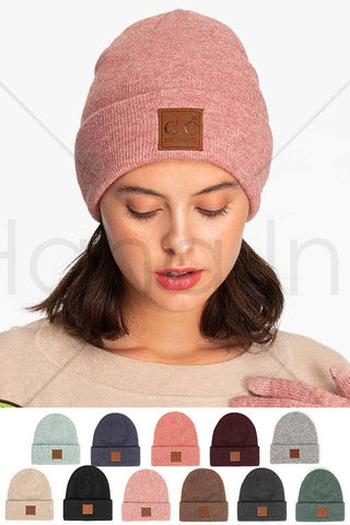C.C Heather Knit Suede Patch Beanie Winter Hat