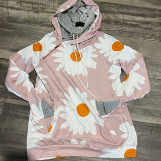 Floral Double Latered Hood Hoodie with thumb Holes and Front Pockets