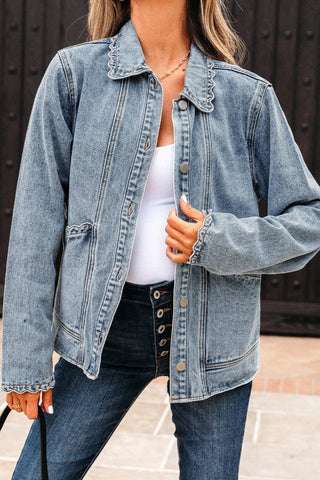Scallop Trim Denim Jacket with Patched Pockets