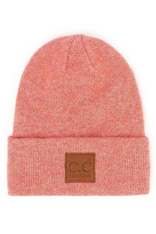 C.C Heather Knit Suede Patch Beanie Winter Hat