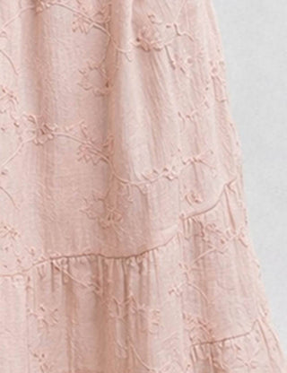 Ladies Embroidery Square Neck Tie Shoulder Strap Midi Dress