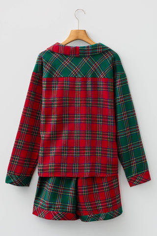 Plaid Patchwork Top and Shorts Pajama Set