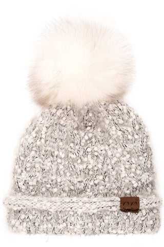 C.C Eyelash Confetti Yarn Knitted Pom Beanie