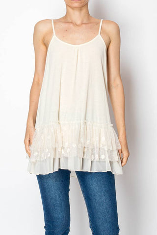 Adjustable Relaxed Cami Tank w/ Layered Ruffled Trim