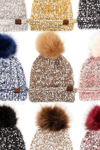C.C Eyelash Confetti Yarn Knitted Pom Beanie