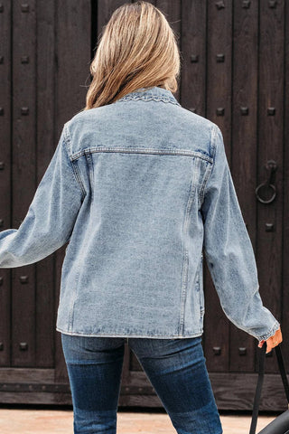 Scallop Trim Denim Jacket with Patched Pockets