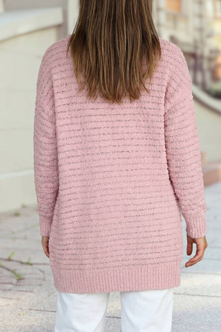 Cory Soft Fuzzy Ribbed Sweater Cardigan