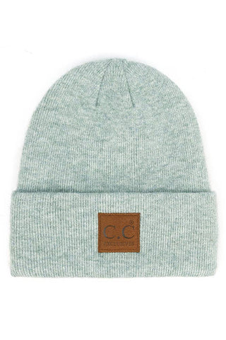 C.C Heather Knit Suede Patch Beanie Winter Hat