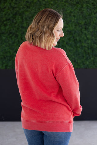 IN STOCK Vintage Wash Pocket Pullover - Red