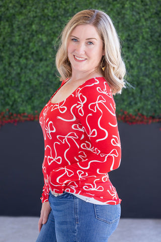 IN STOCK Alyssa Long Sleeve Top - Red and White Ribbons