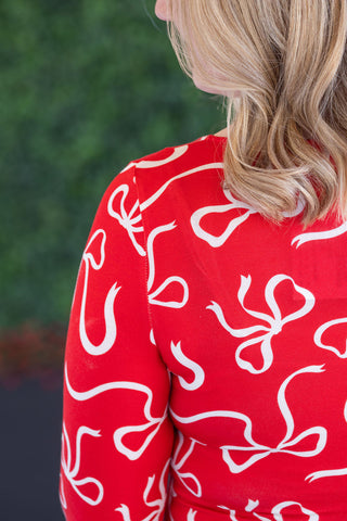 IN STOCK Alyssa Long Sleeve Top - Red and White Ribbons