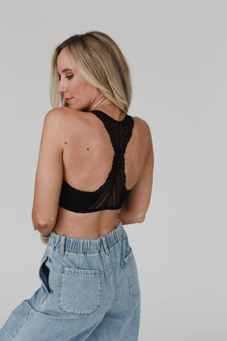 Black Seamless Lace Racerback Bralette