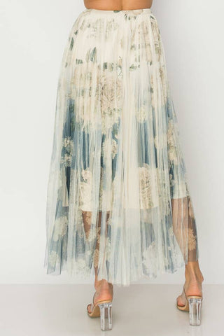 Chic Lined Pleated Tulle Midi Skirt With Elastic Waist