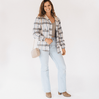 Cream & Navy Plaid Flannel - Adult