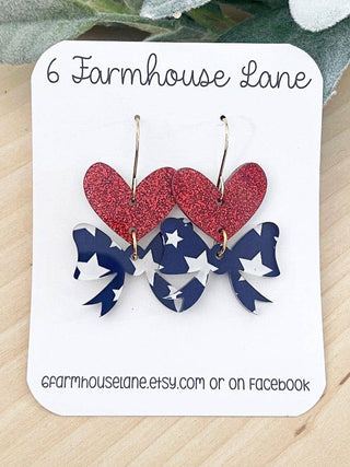 Patriotic star and bow Earrings: 4th of July Red White and Blue